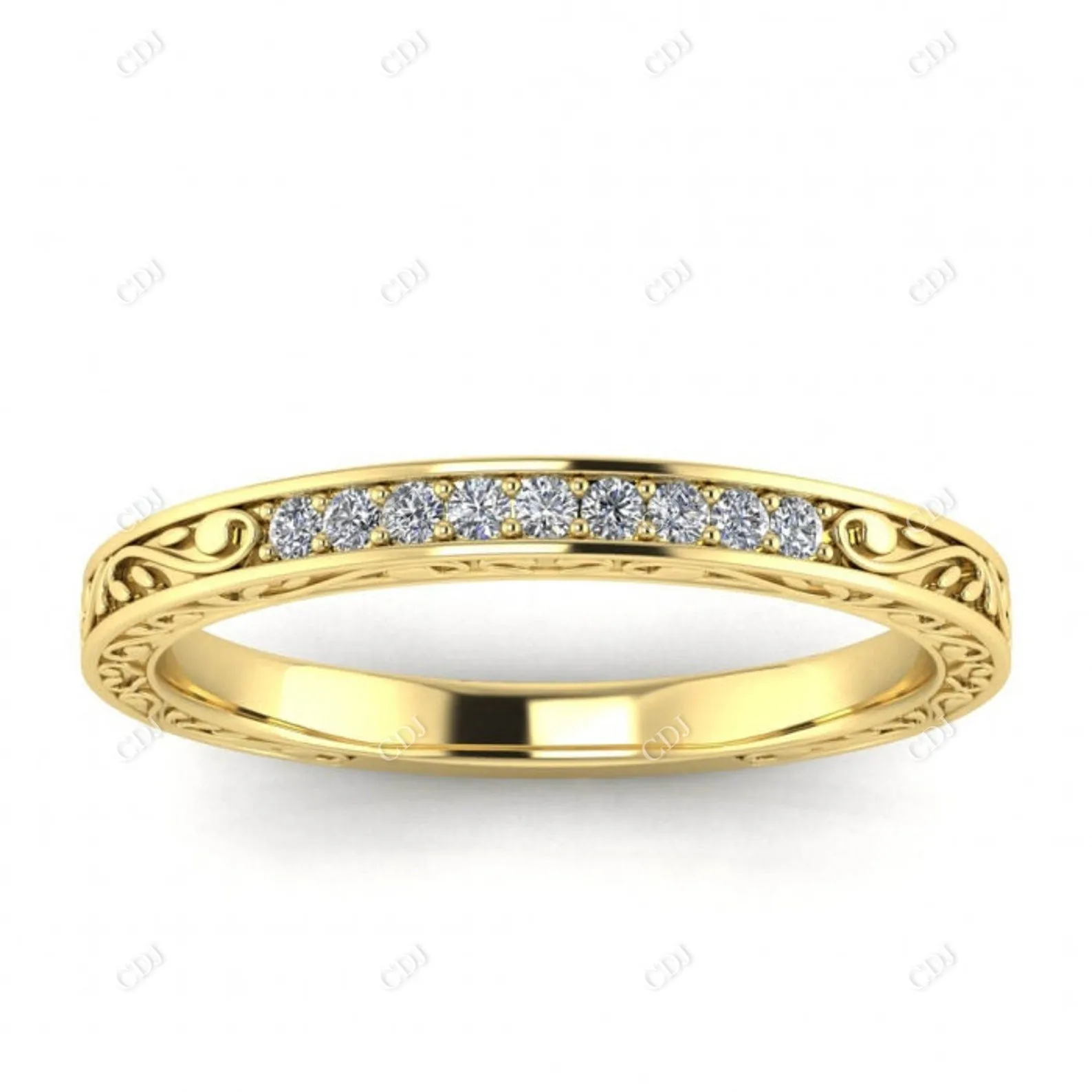 0.08CTW Vintage Filigree Stackable Diamond Wedding Band