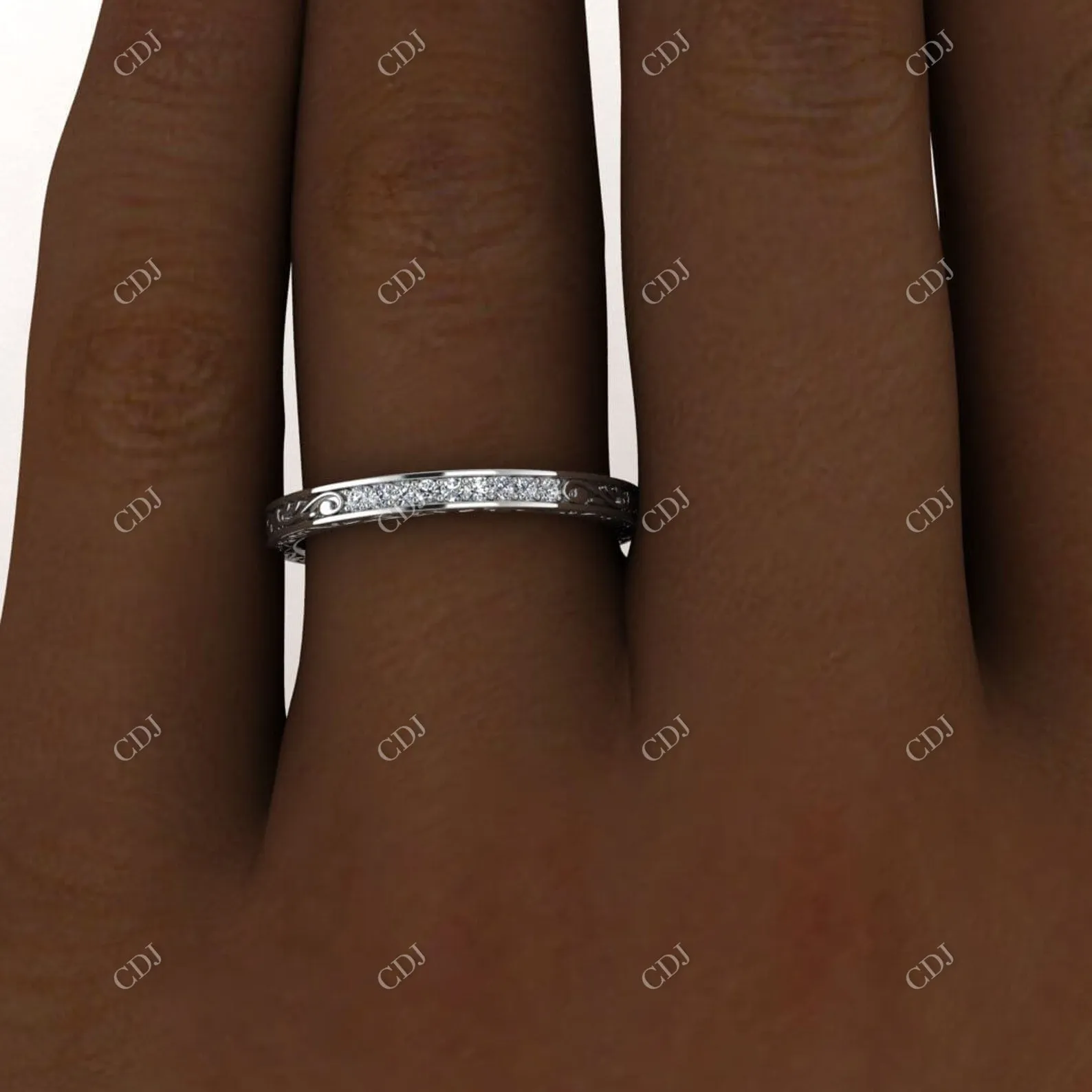 0.08CTW Vintage Filigree Stackable Diamond Wedding Band