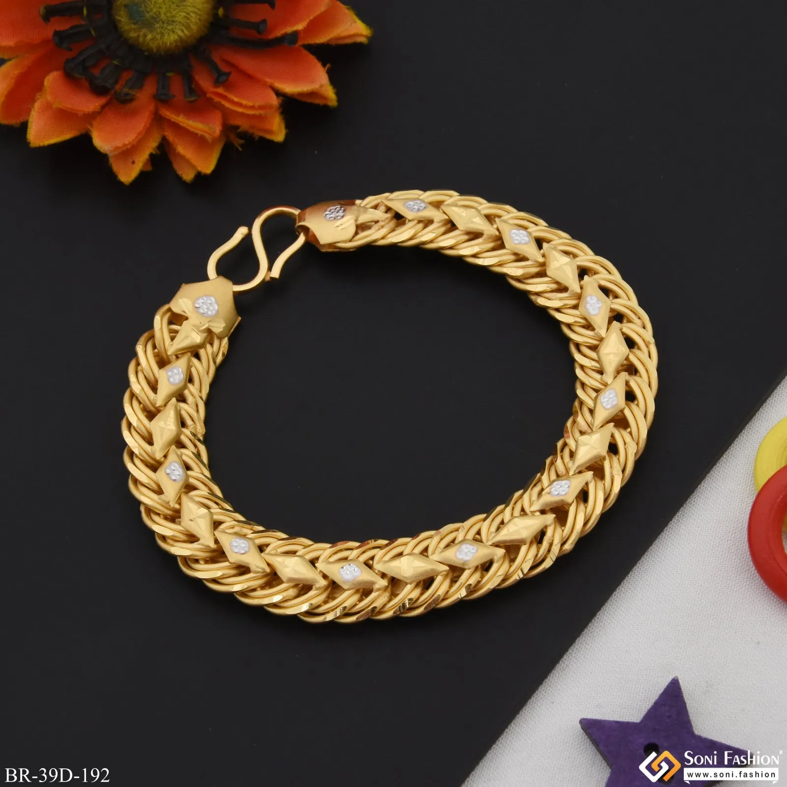 1 Gram Gold Plated Attention-Getting Design Bracelet for Men - Style D192