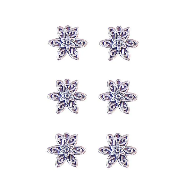 10 Pcs Tibetan Silver Filigree Flower 21X23mm Charms Pendants