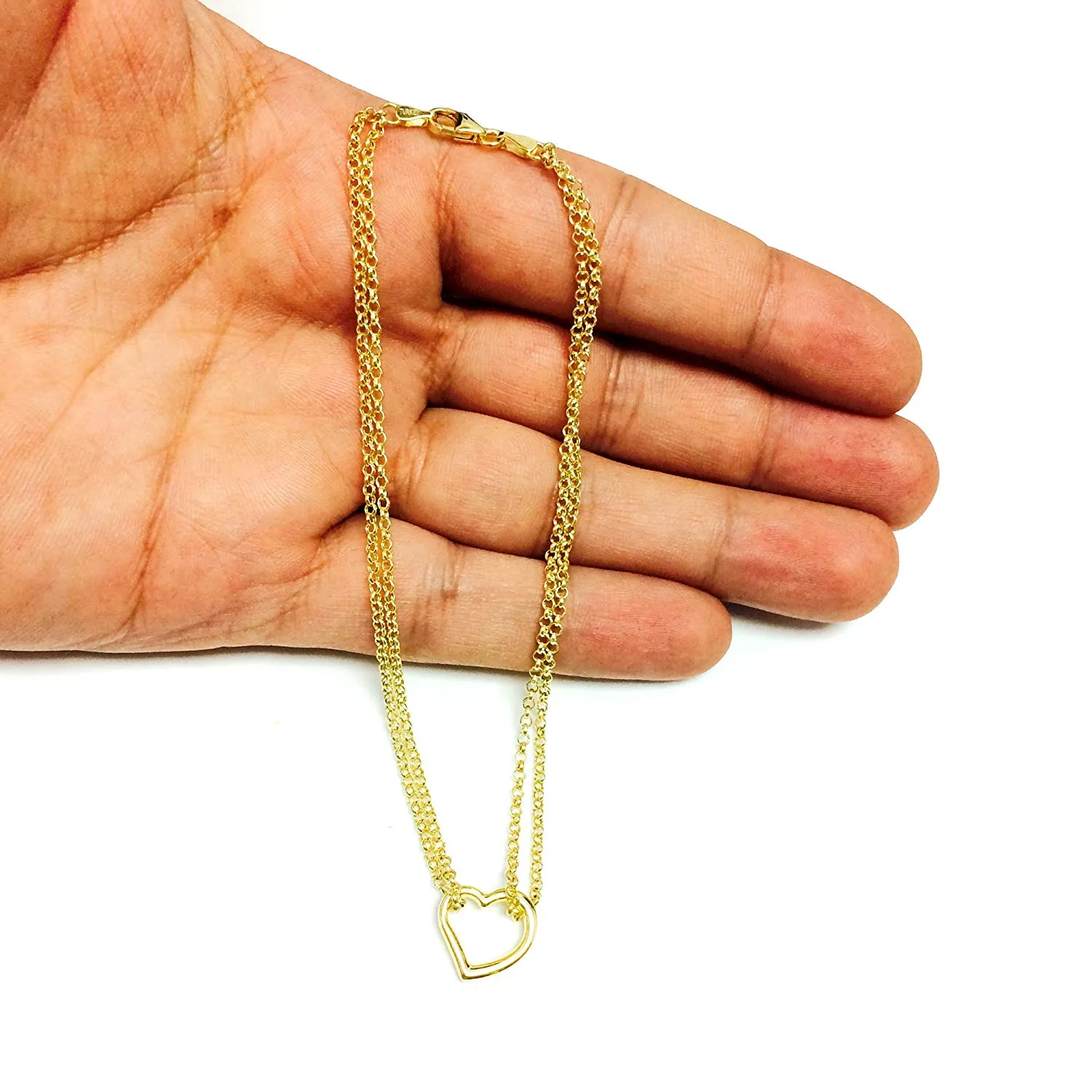 10K Yellow Gold Double Strand With Heart Anklet, 10"