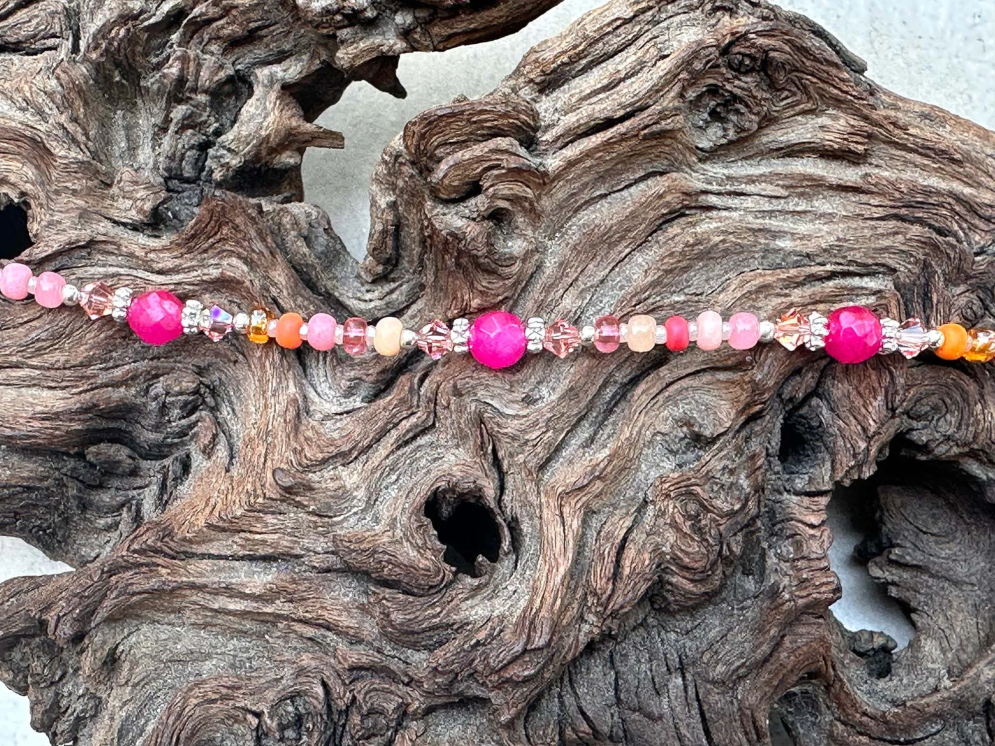 10" Hibiscus Peach Gemstone Beaded Anklet