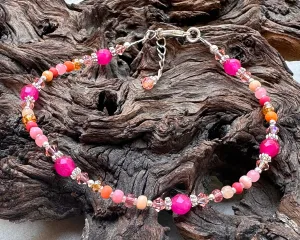 10" Hibiscus Peach Gemstone Beaded Anklet