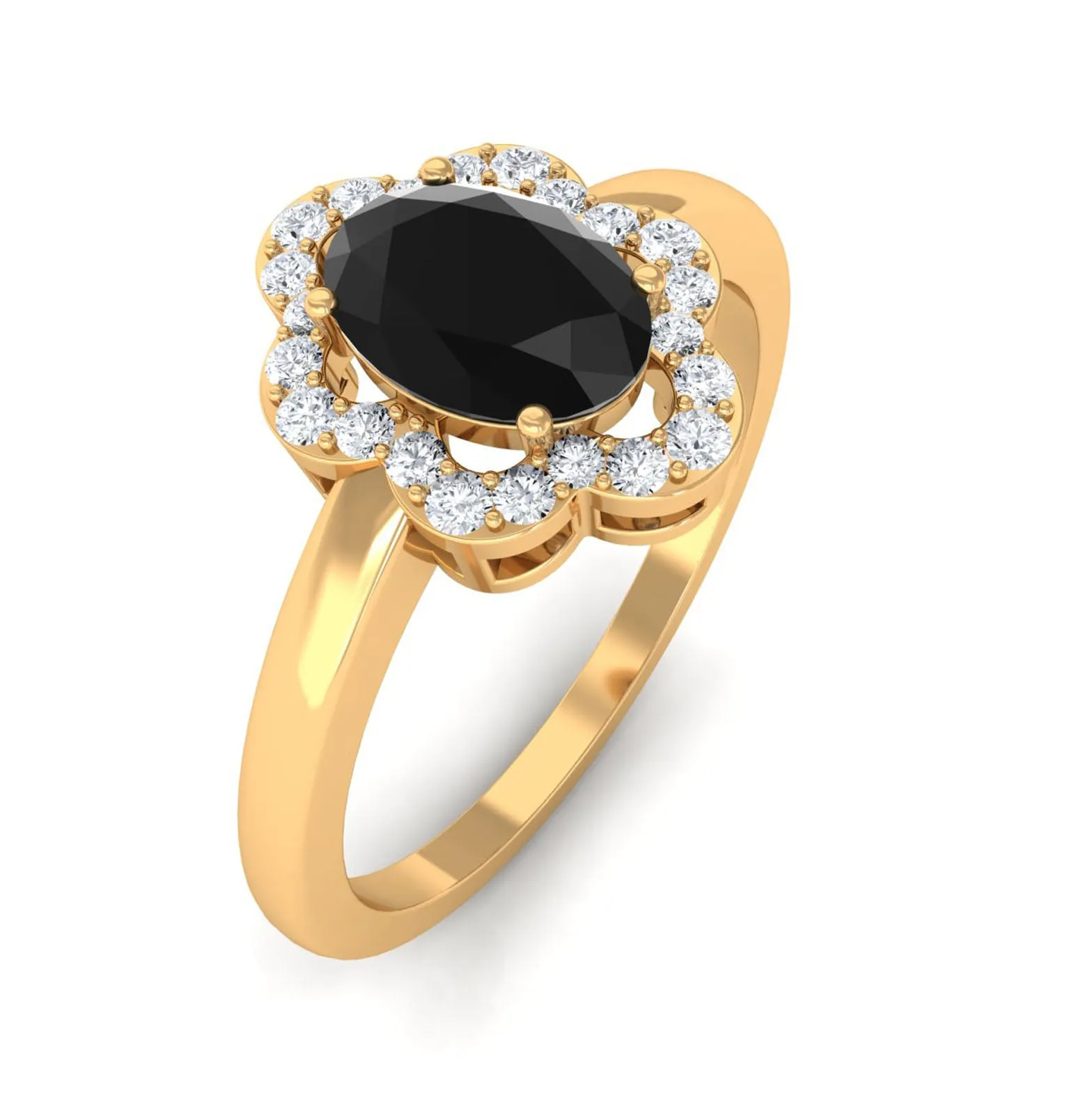 1.25 CT Oval Black Onyx Cocktail Engagement Ring with Diamond Floral Halo