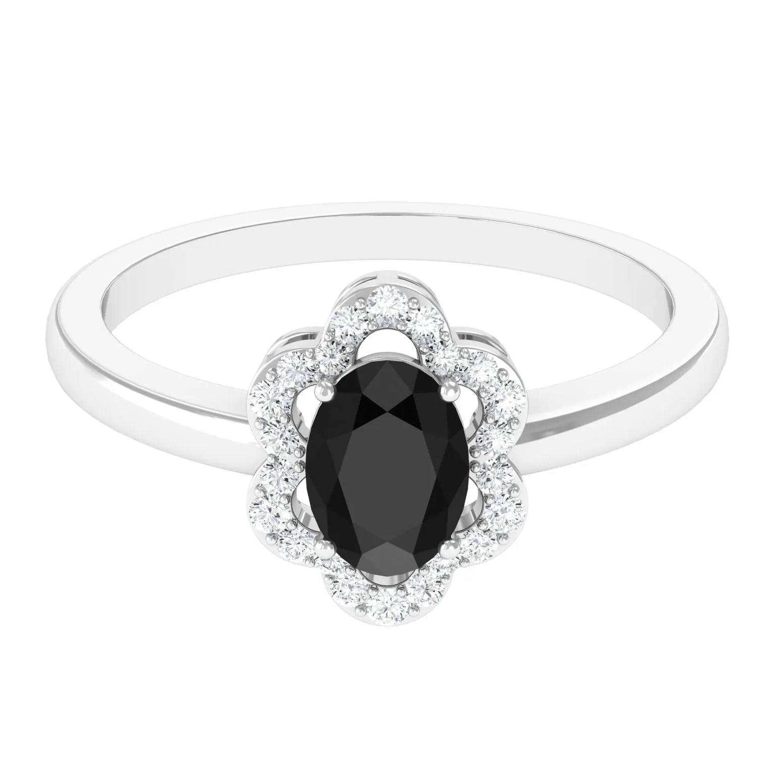 1.25 CT Oval Black Onyx Cocktail Engagement Ring with Diamond Floral Halo