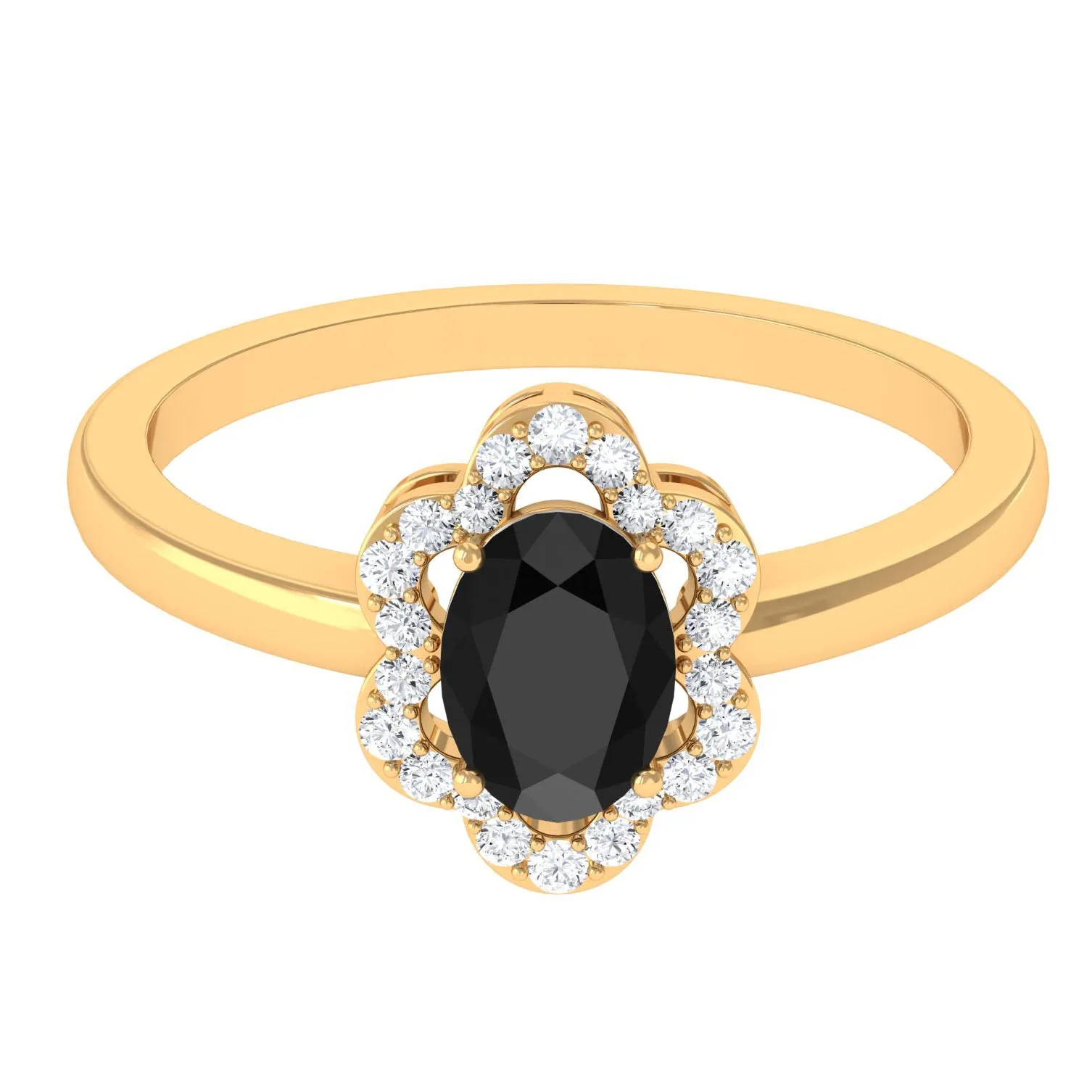 1.25 CT Oval Black Onyx Cocktail Engagement Ring with Diamond Floral Halo