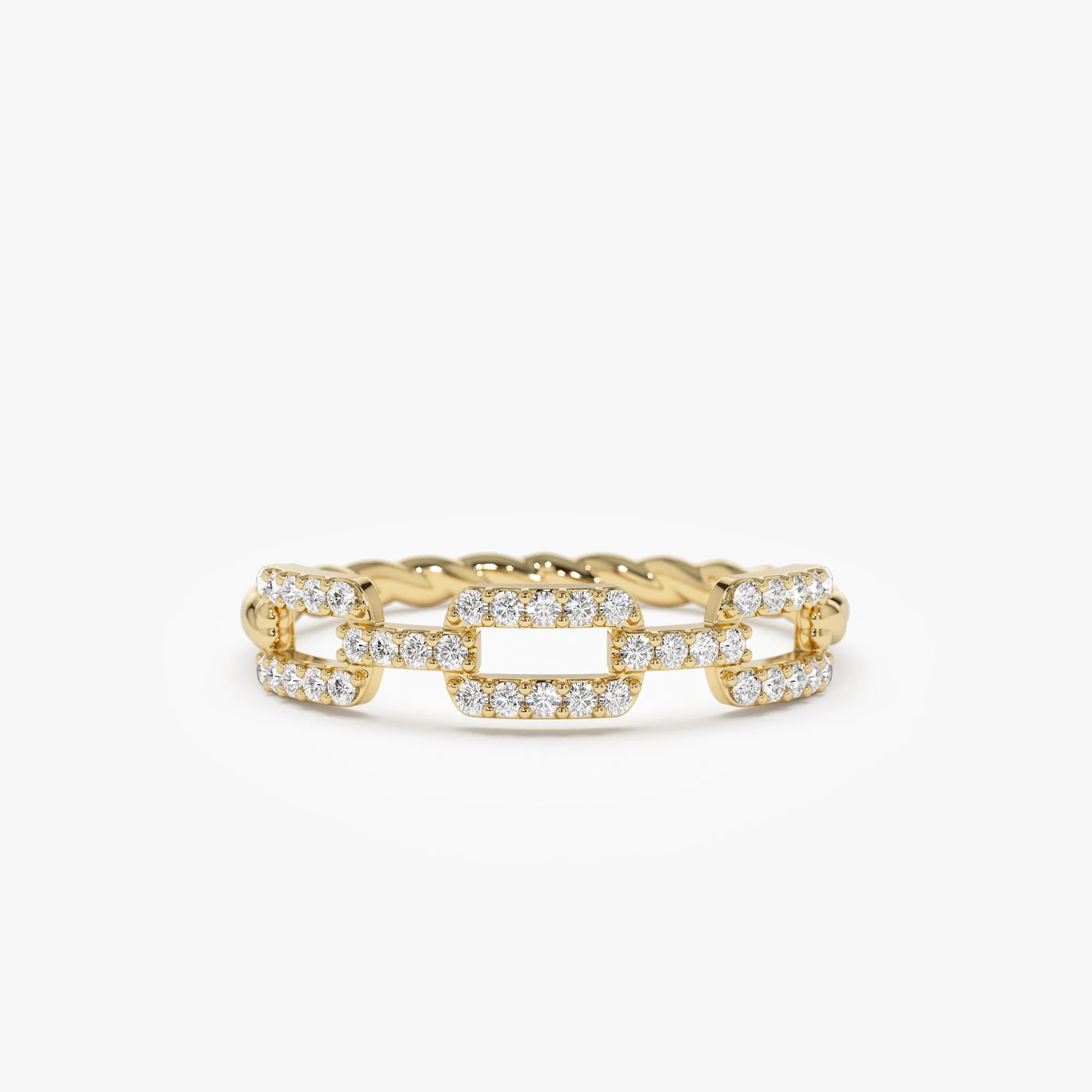 14k Chain Link Diamond Ring with Twisted Rope Band