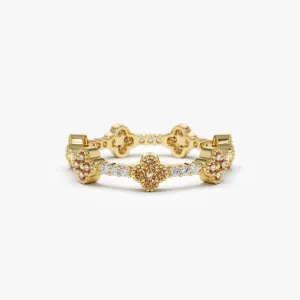 14k Full Eternity Clover Citrine and Diamond Ring