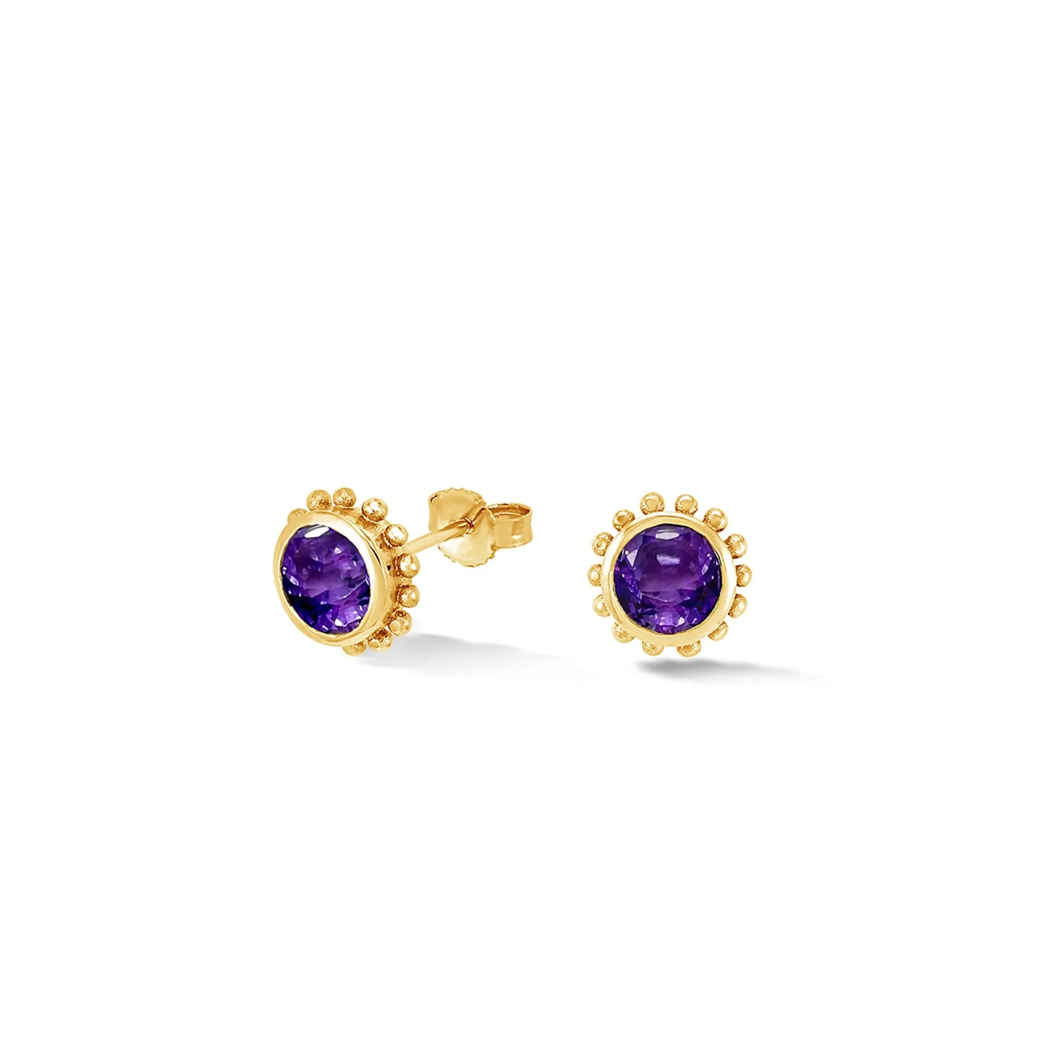 14k Gold Anemone Studs with Amethyst