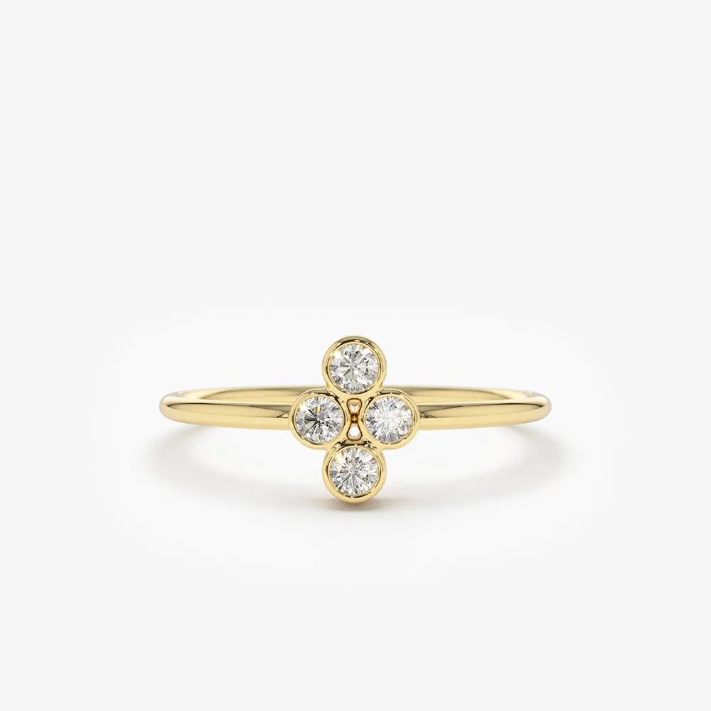 14K Gold Bezel Setting Quad Diamond Ring