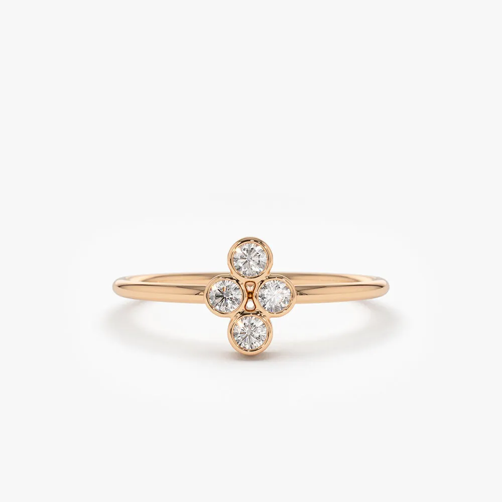 14K Gold Bezel Setting Quad Diamond Ring