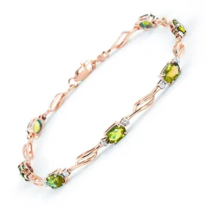 14K Solid Rose Gold Tennis Bracelet Peridot & Diamond Gemstone