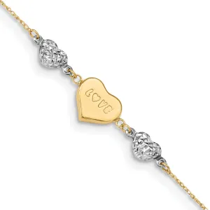 14K Two-tone Gold Ropa Beads/Puff Heart MOM Anklet