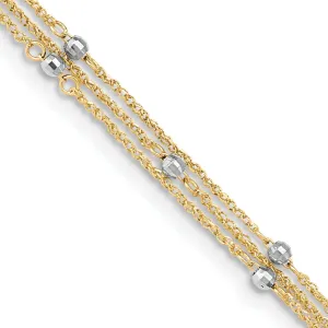 14k Two-tone Gold Triple Strand Design Anklet