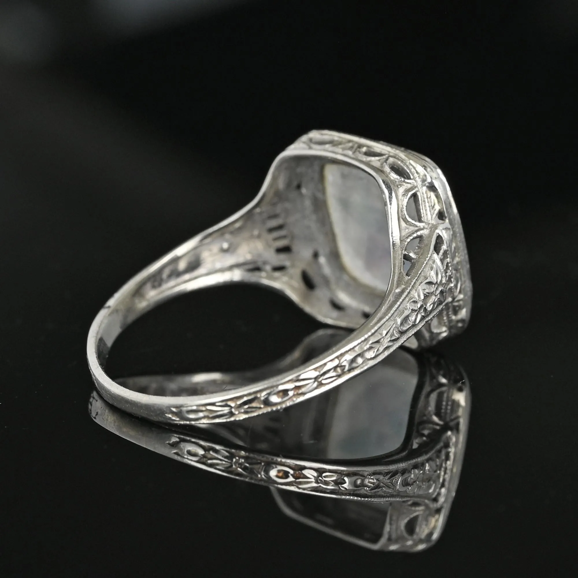 14K White Gold Filigree Essex Crystal Masonic OES Star Ring