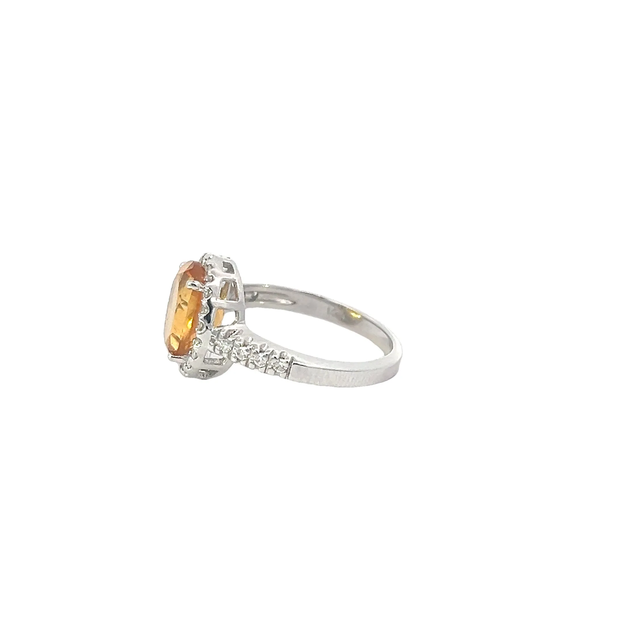 14k White Gold Oval Citrine Ring with Diamond Halo