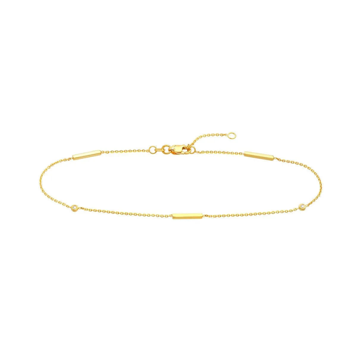 14K Yellow Gold 0.03ct Diamond Bezels and Bars Anklet