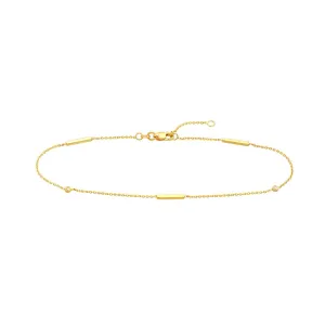 14K Yellow Gold 0.03ct Diamond Bezels and Bars Anklet