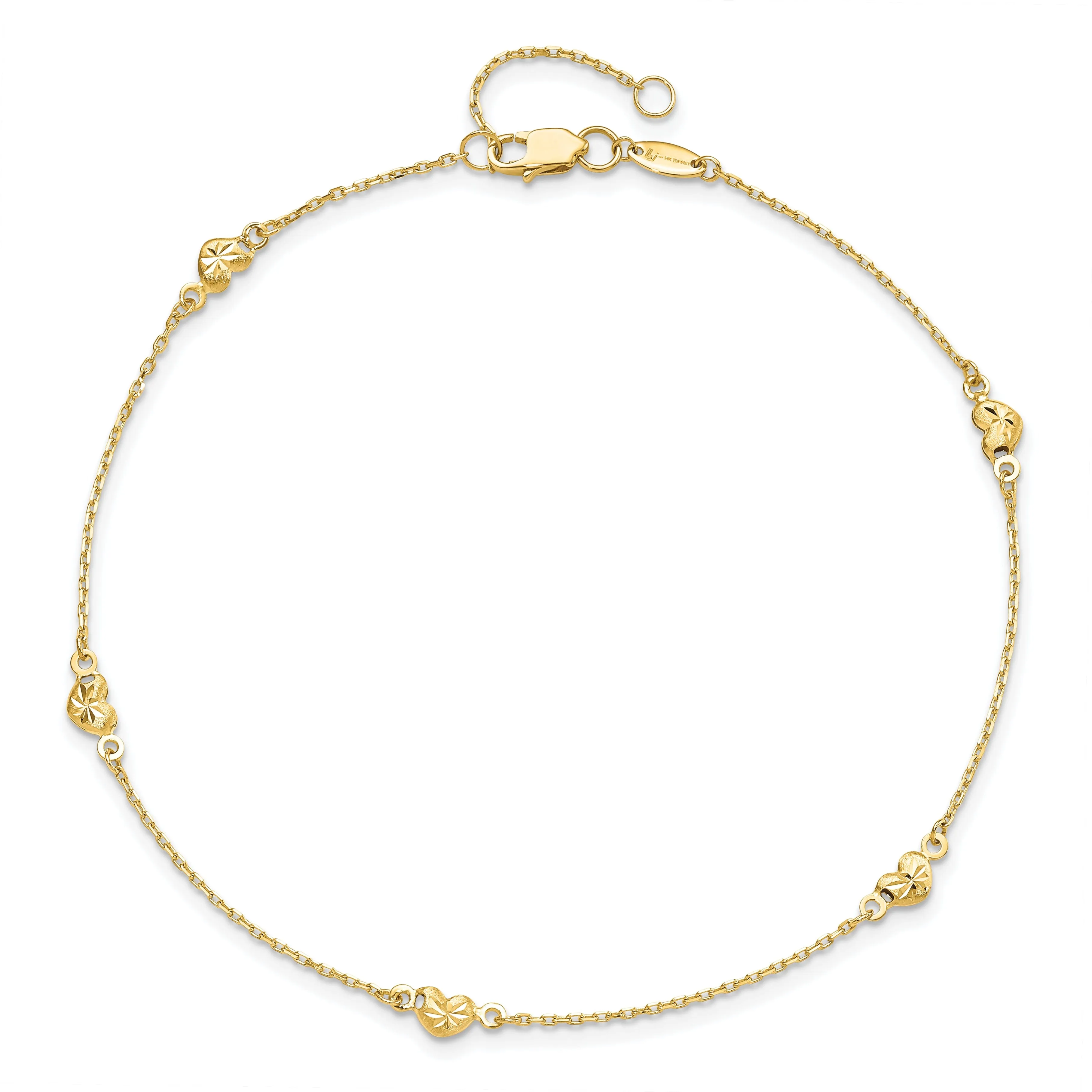 14k Yellow Gold Polished and D.C Heart Anklet