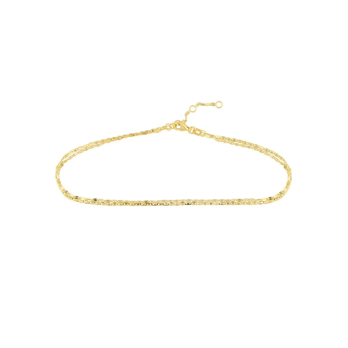 14K Yellow Gold Valentino and Hammered Forzatina Chain Adjustable Anklet