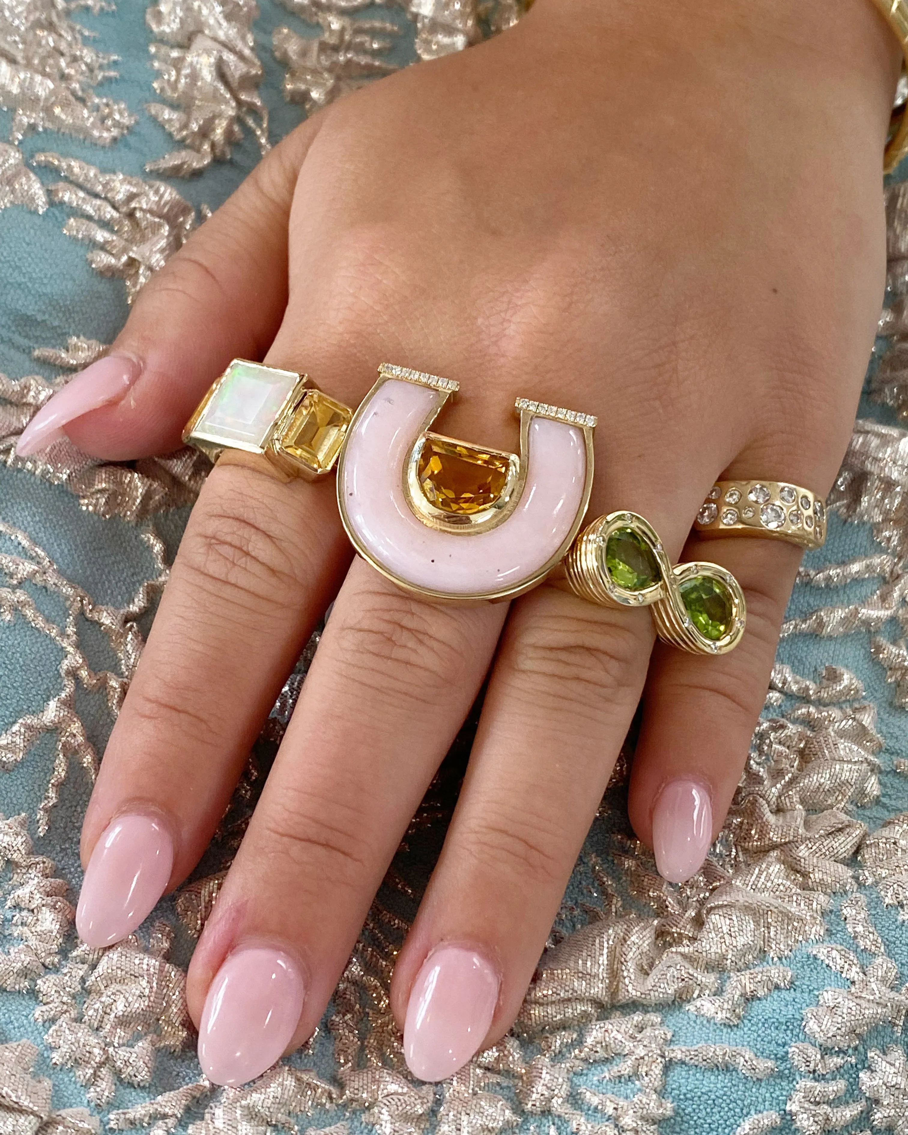 14K YG Ethiopian Opal and Citrine Trilogy Ring