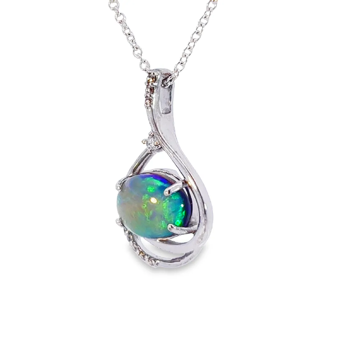 14Kt White Gold Black Opal 2.08ct & Diamond Pendant - Dainty Opal Necklace, Elegant Gift for Her, Minimalist & Gold Women's Necklace