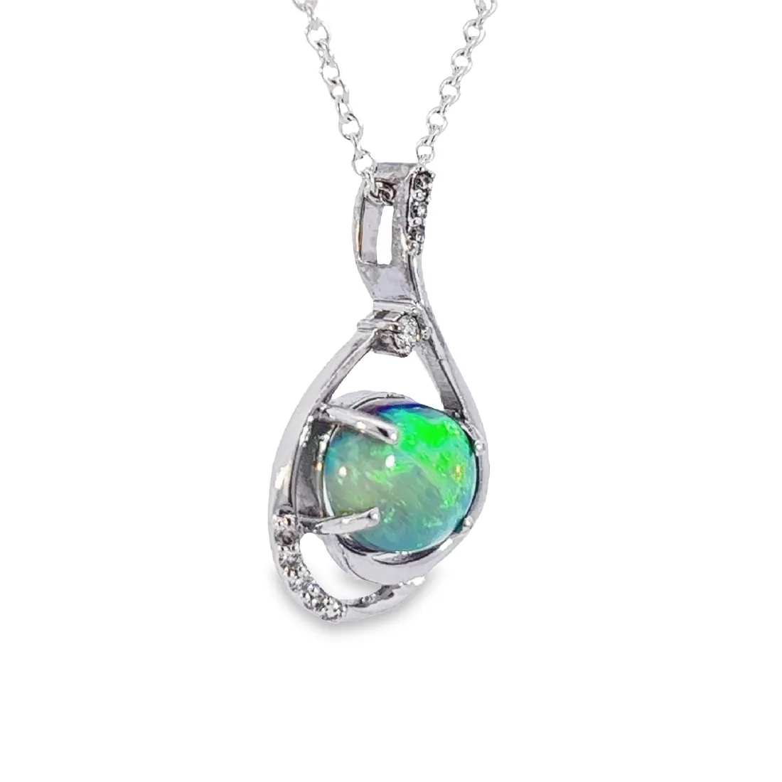 14Kt White Gold Black Opal 2.08ct & Diamond Pendant - Dainty Opal Necklace, Elegant Gift for Her, Minimalist & Gold Women's Necklace