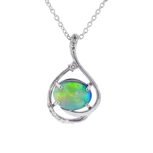 14Kt White Gold Black Opal 2.08ct & Diamond Pendant - Dainty Opal Necklace, Elegant Gift for Her, Minimalist & Gold Women's Necklace