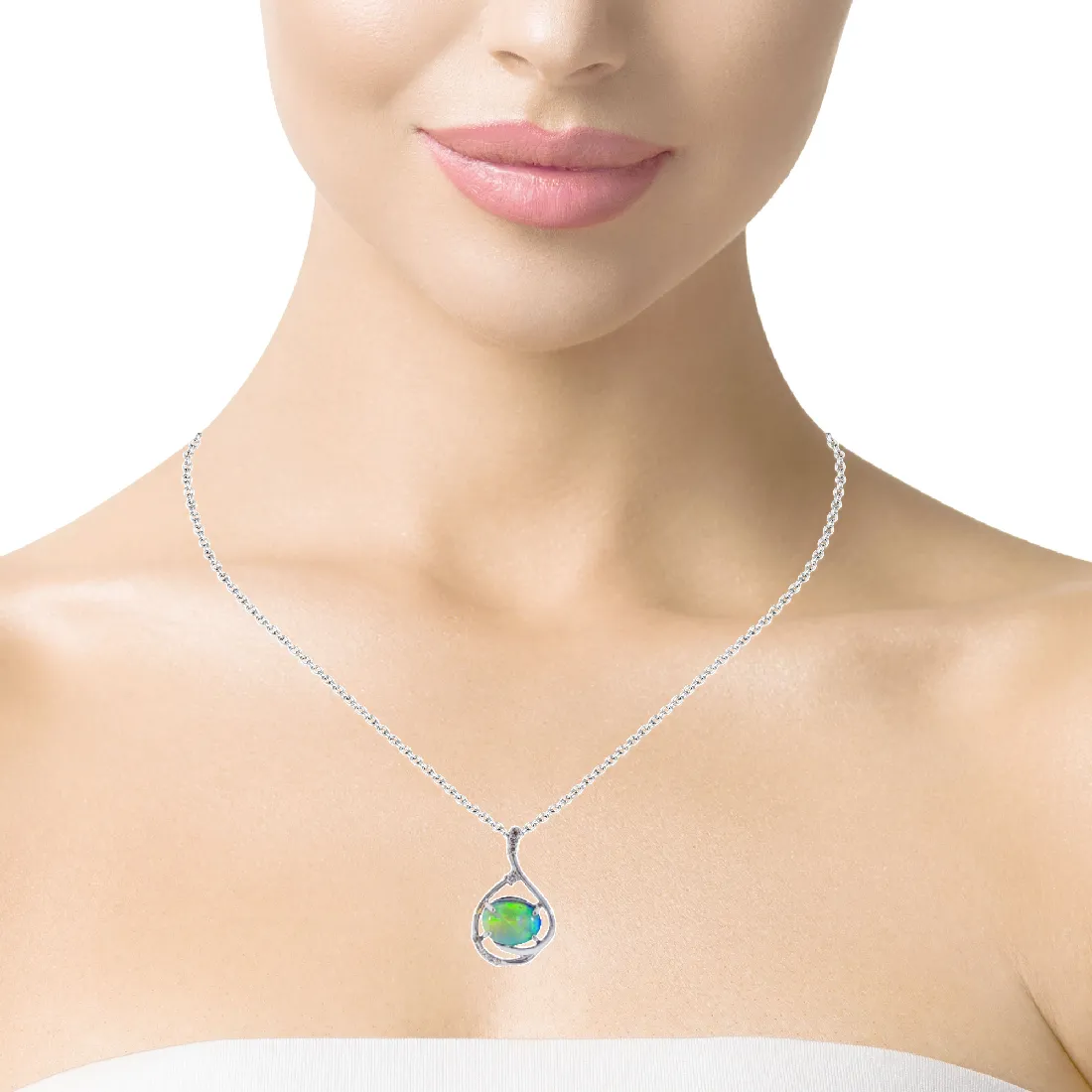 14Kt White Gold Black Opal 2.08ct & Diamond Pendant - Dainty Opal Necklace, Elegant Gift for Her, Minimalist & Gold Women's Necklace