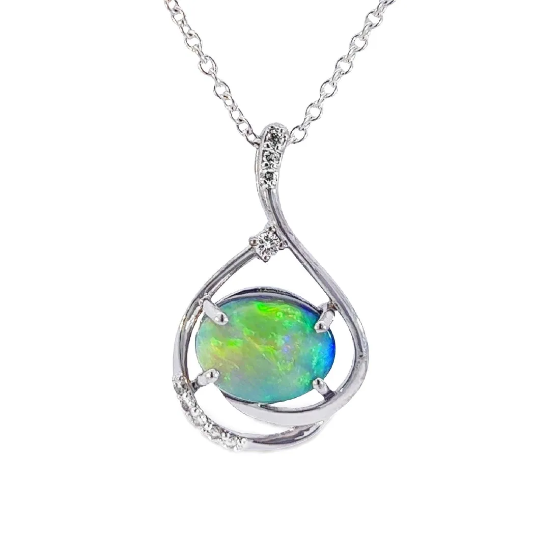 14Kt White Gold Black Opal 2.08ct & Diamond Pendant - Dainty Opal Necklace, Elegant Gift for Her, Minimalist & Gold Women's Necklace