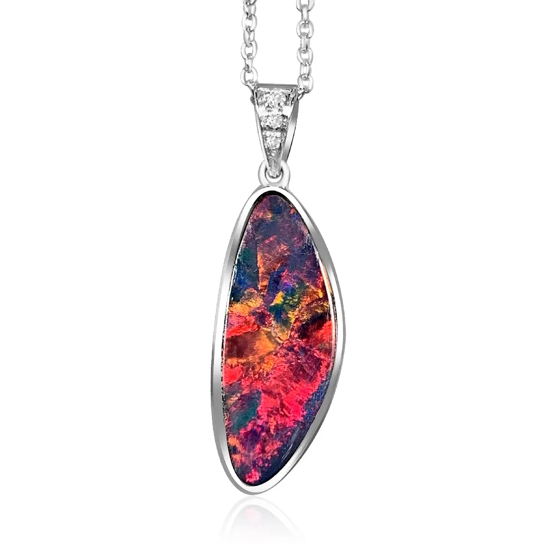 14kt White Gold Red Fiery Opal and Diamond pendant