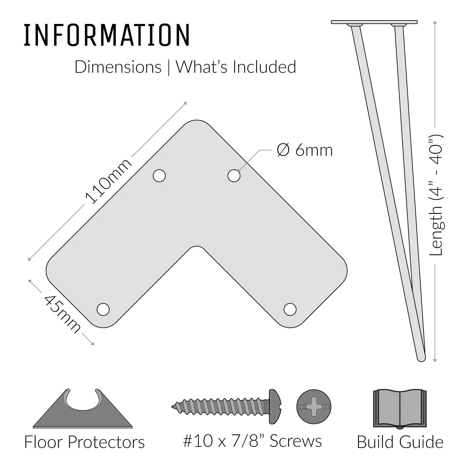 16inch / 40cm - Bench | Hairpin Legs