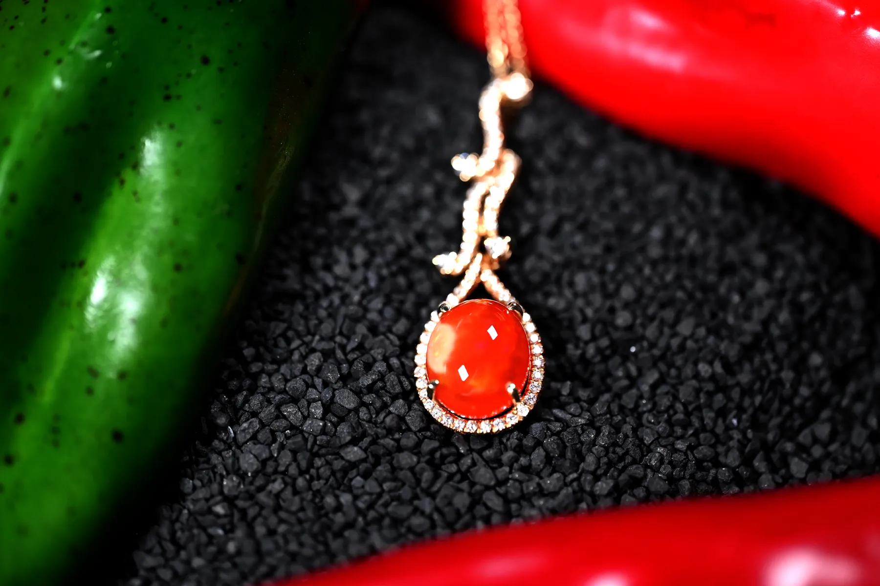 18k Couture 7.53ct Fire Opal and Diamond Pendant