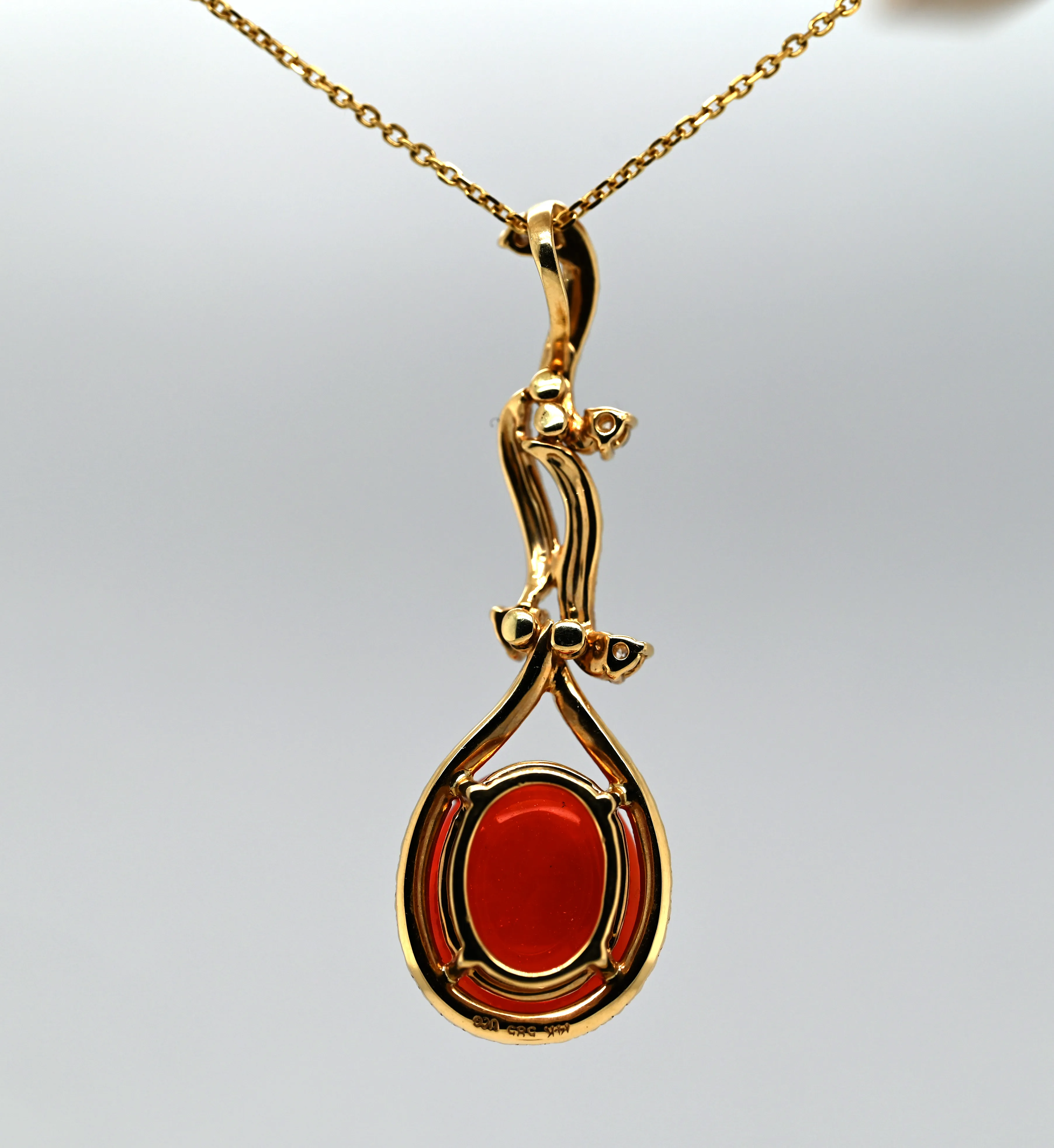 18k Couture 7.53ct Fire Opal and Diamond Pendant