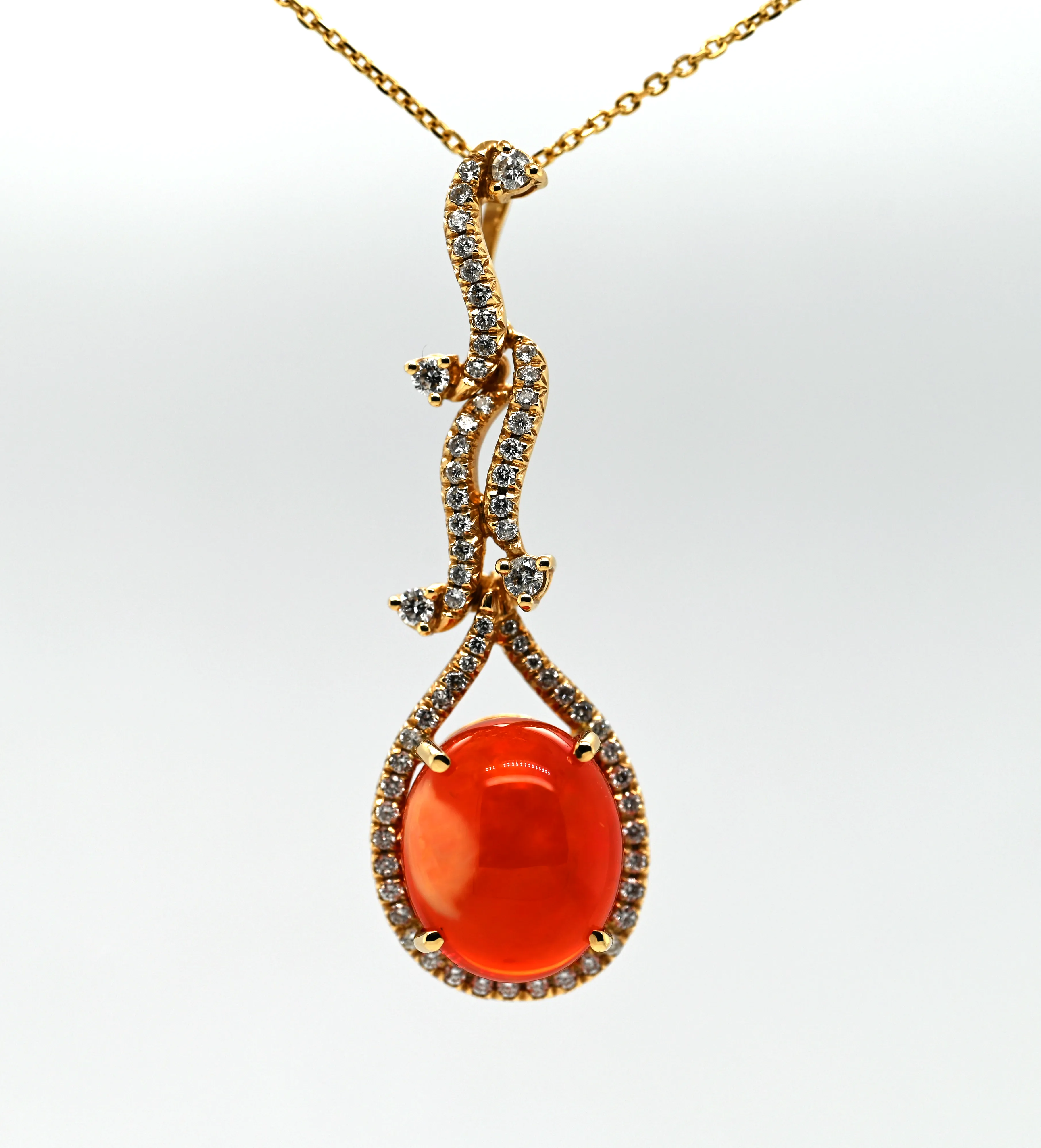 18k Couture 7.53ct Fire Opal and Diamond Pendant