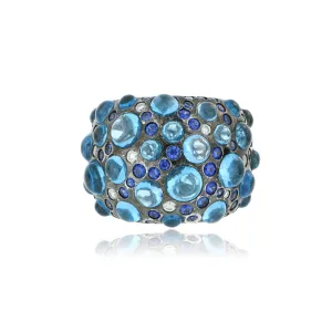 18k White Gold Blue Sapphire, Blue Topaz and White Diamond Accented Cocktail ring