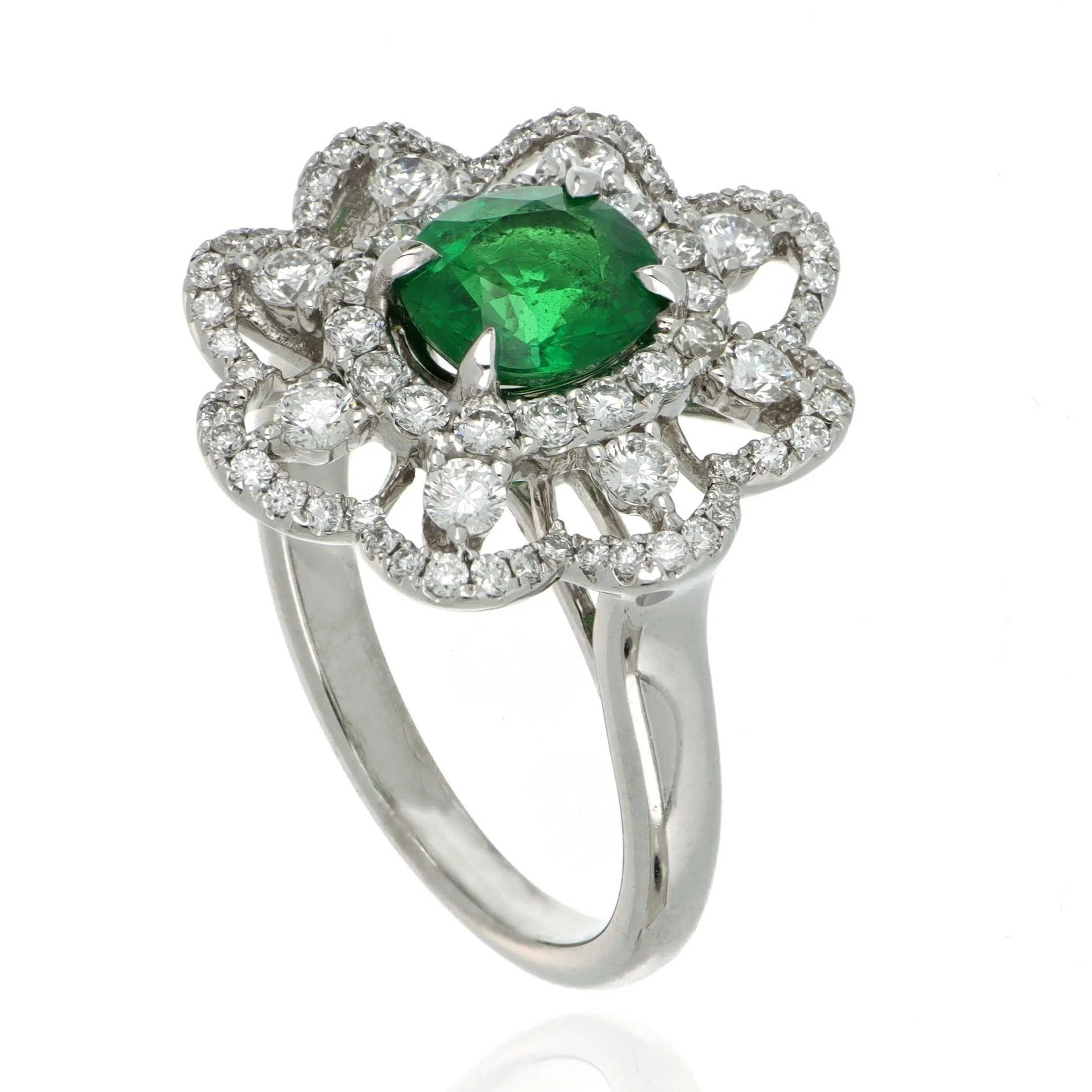 18k White Gold Tsavorite and Diamond Flower Cocktail Ring