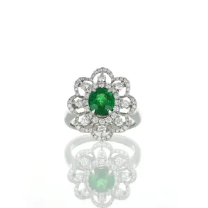 18k White Gold Tsavorite and Diamond Flower Cocktail Ring