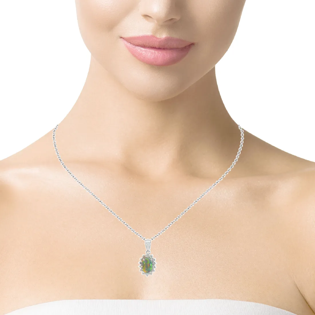 18Kt White Gold Cluster Pendant - 0.88ct Black Opal & Diamonds, Elegant Minimalist Necklace, Perfect Crystal & Birthstone Gift for Her, Women's Necklace