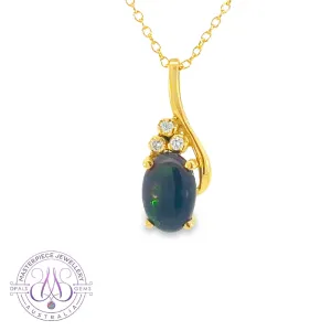 18Kt Yellow Gold Diamond Pendant - 1.8ct Black Opal, Luxury Minimalist Necklace, Perfect Crystal & Birthstone Gift for Her, Women's Necklace