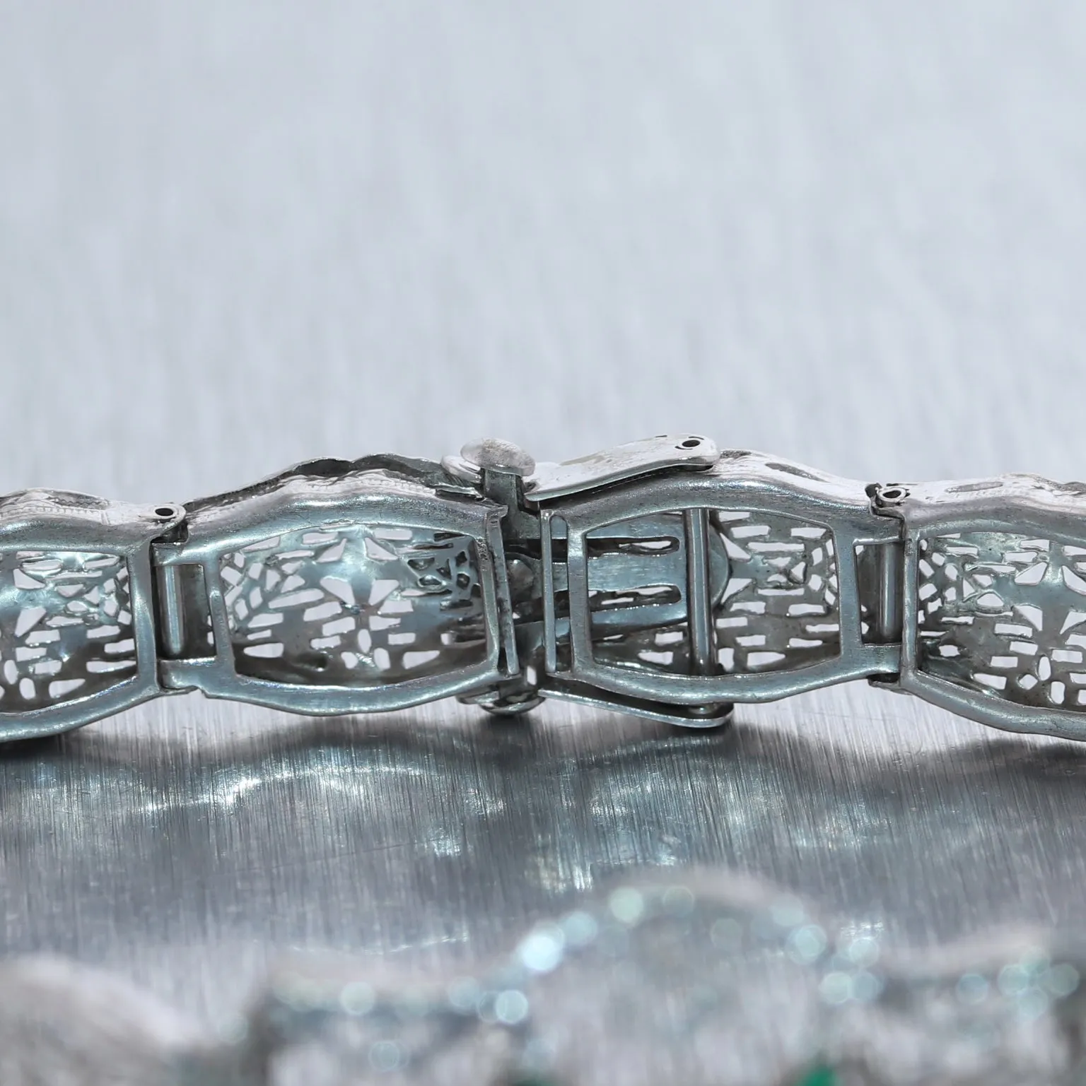 1930 Antique Art Deco 10k White Gold .35ctw & Diamond Filigree Bracelet