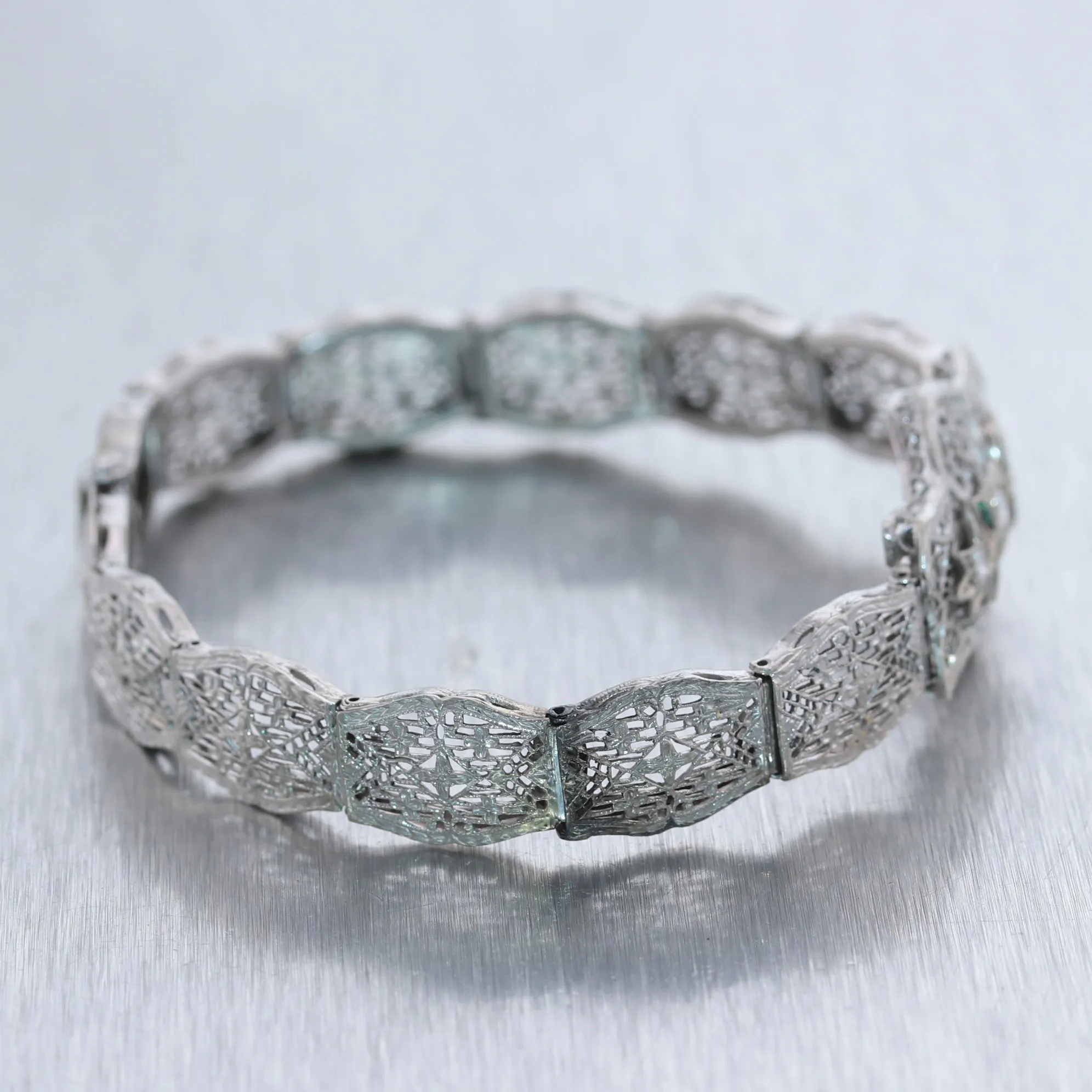 1930 Antique Art Deco 10k White Gold .35ctw & Diamond Filigree Bracelet