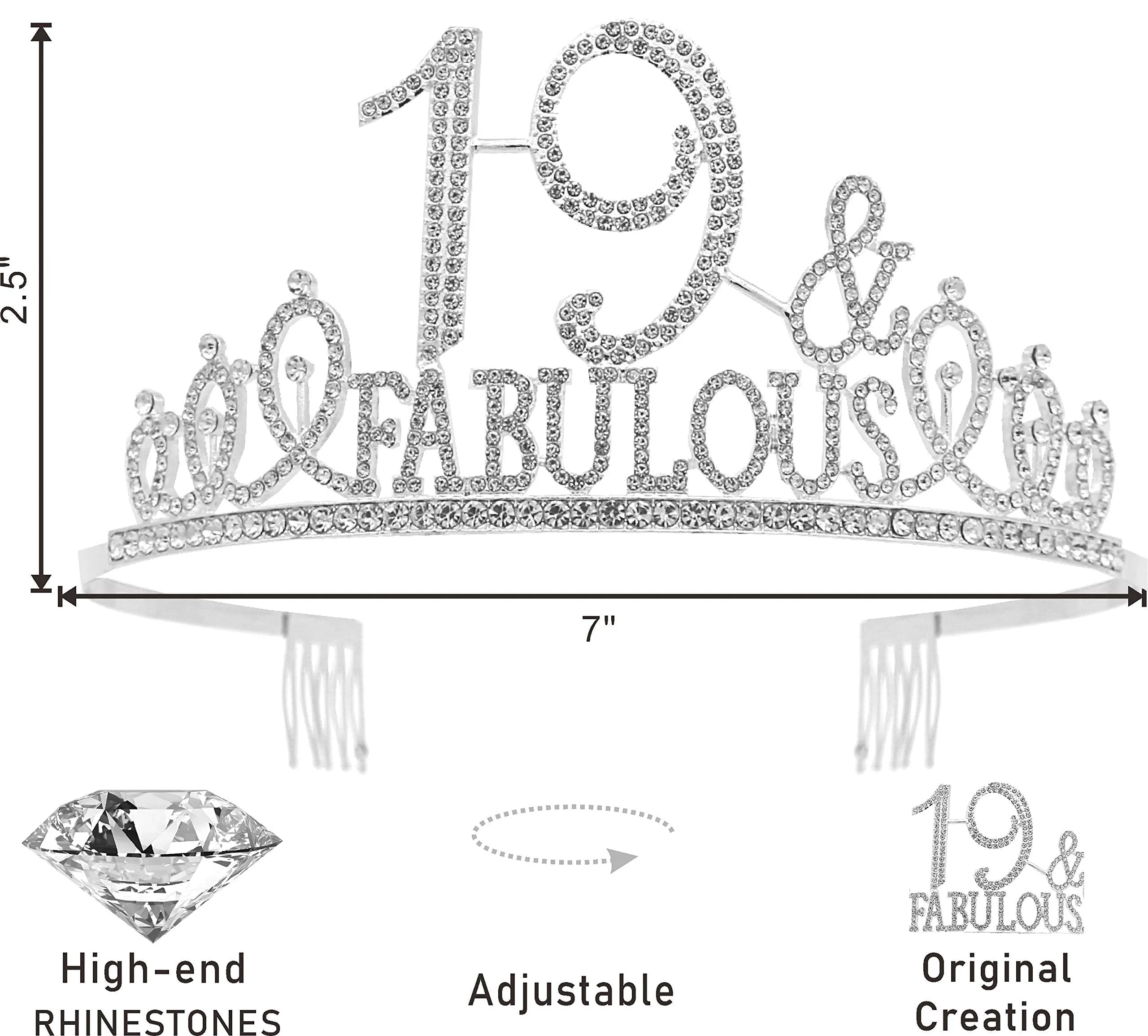 19th Birthday Gifts for Girls,19th Birthday Tiara and Sash Silver,19th Birthday