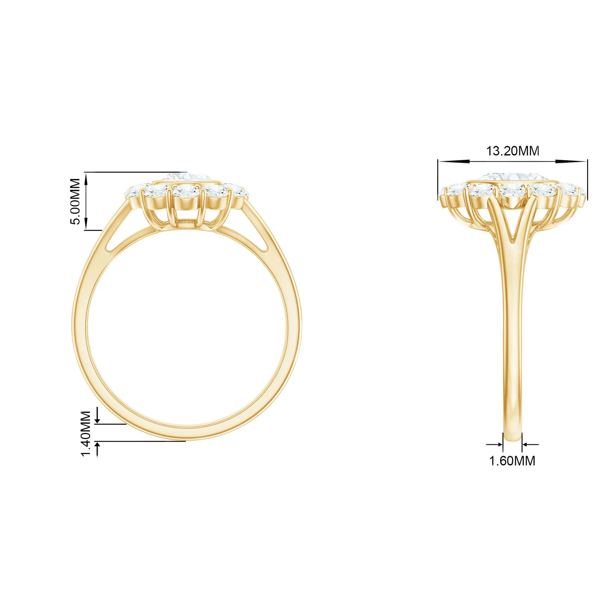 2 CT Round and Oval Cut Moissanite Cocktail Halo Engagement Ring