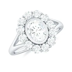 2 CT Round and Oval Cut Moissanite Cocktail Halo Engagement Ring