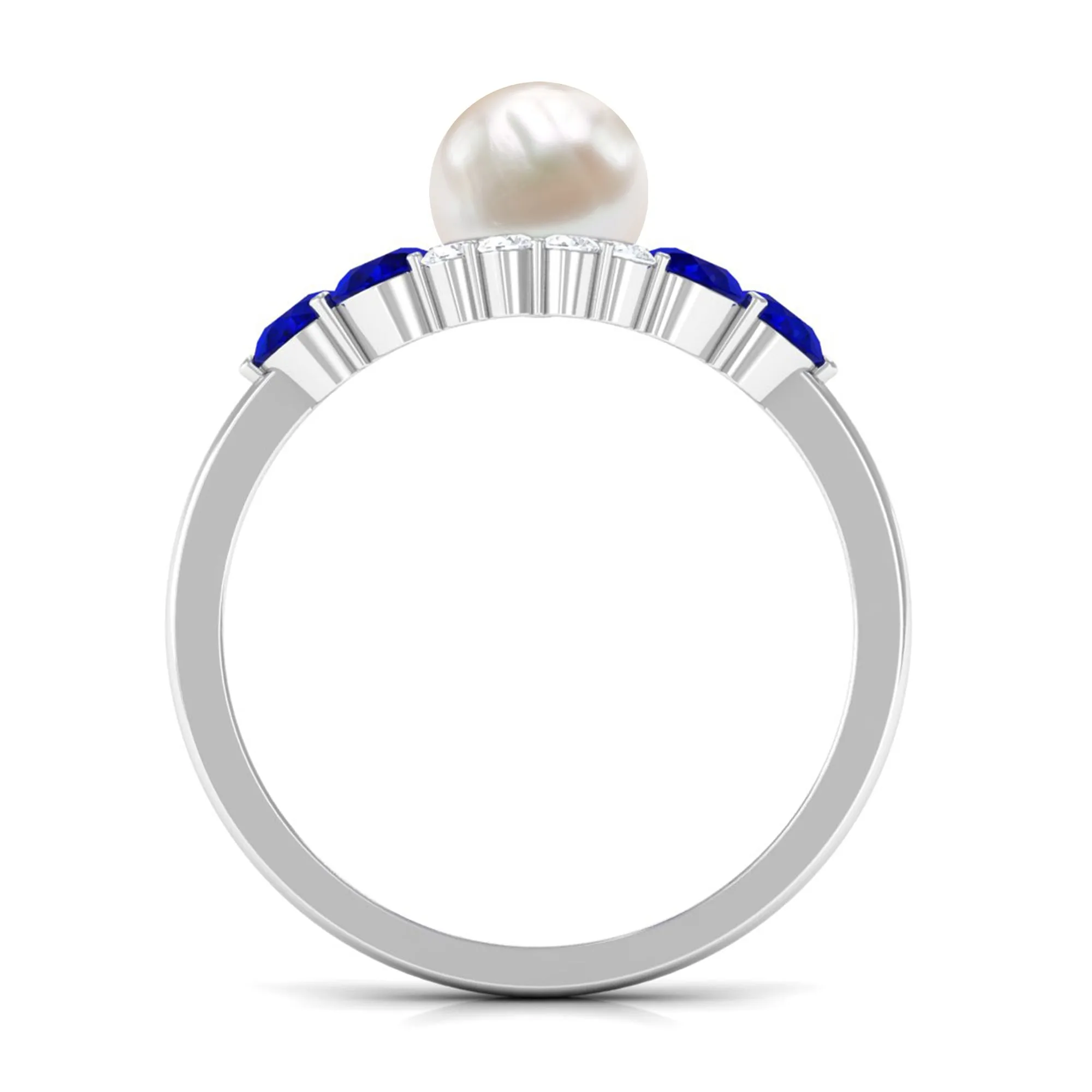 3.5 CT Freshwater Pearl Cocktail Ring with Blue Sapphire and Moissanite