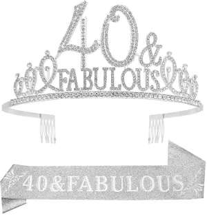 40th Birthday, 40th Birthday Tiara Silver, 40 Tiara and Sash, 40th Crown, 40th Birthday