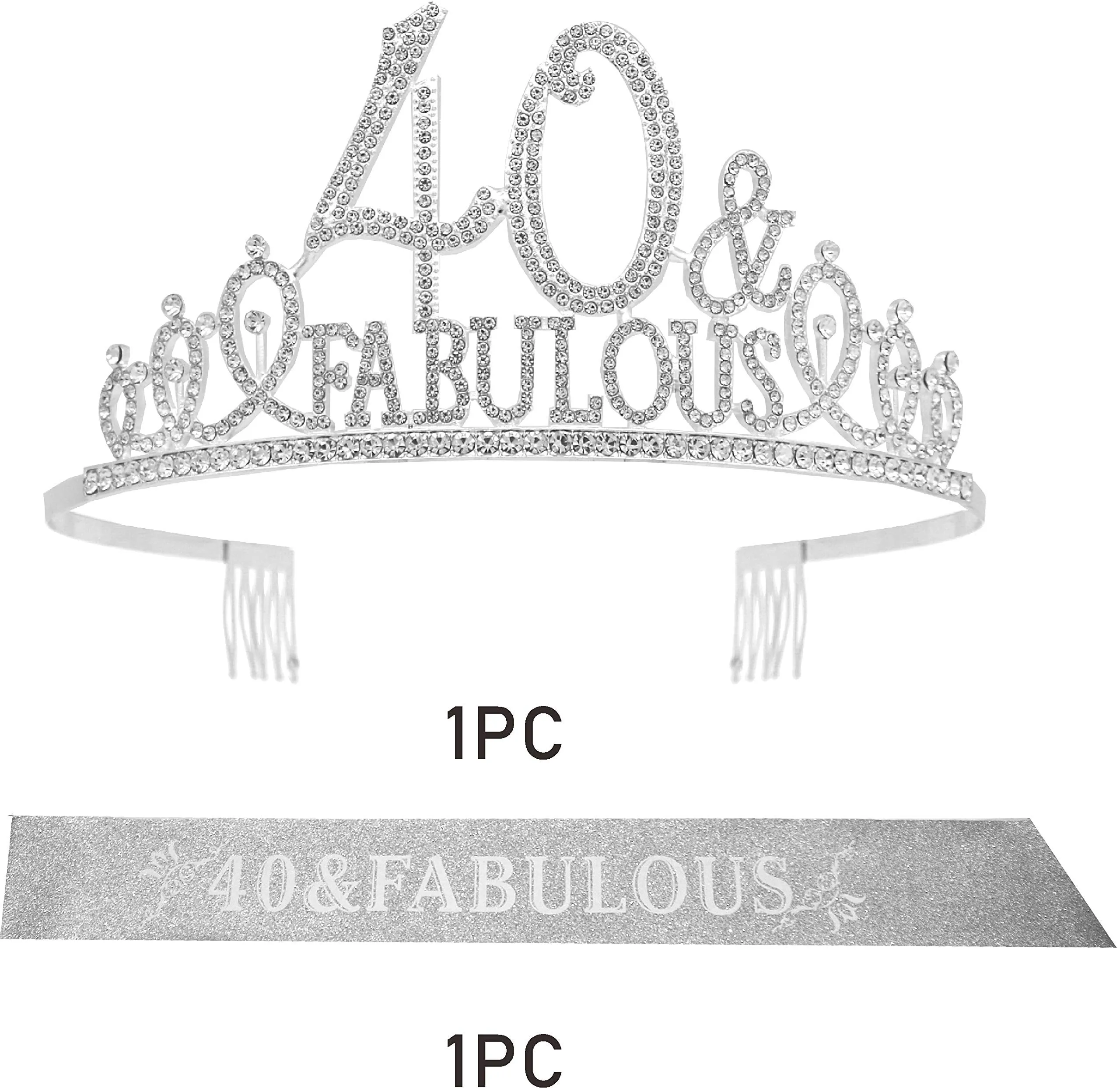 40th Birthday, 40th Birthday Tiara Silver, 40 Tiara and Sash, 40th Crown, 40th Birthday