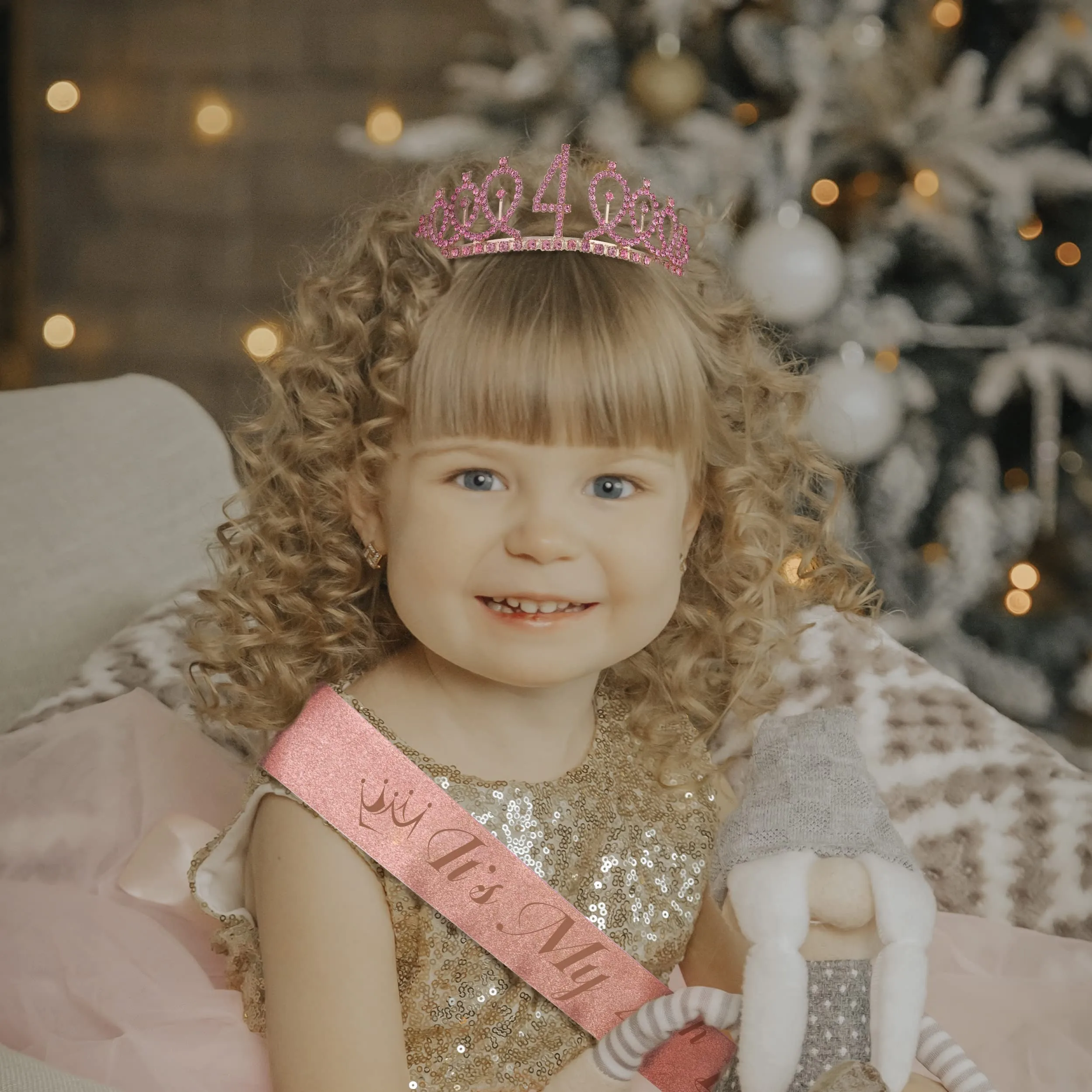 4th Birthday, 4th Birthday Decorations for Girls, 4th Birthday Tiara and Sash Pink, 4th