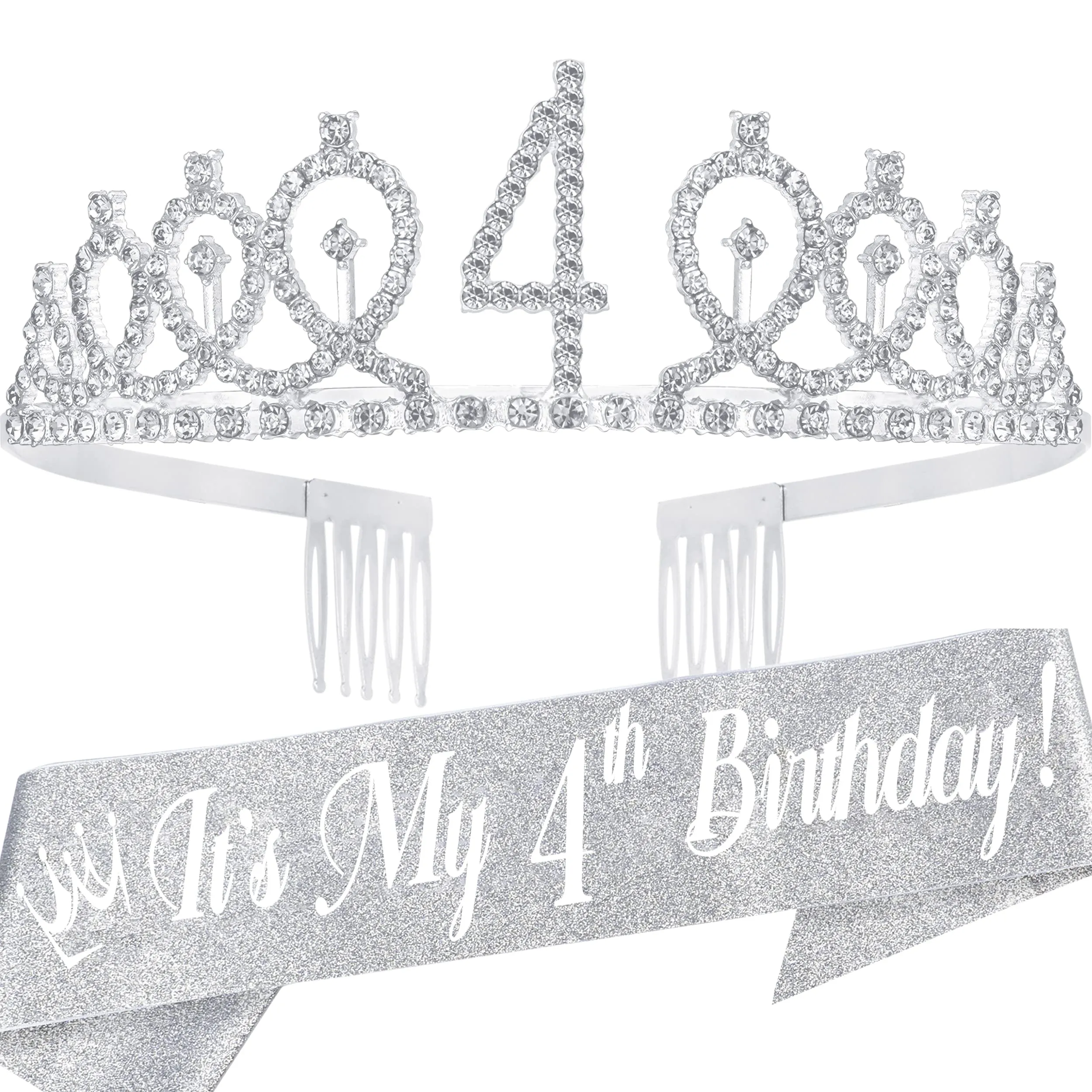 4th Birthday, 4th Birthday Decorations for Girls, 4th Birthday Tiara and Sash Pink, 4th